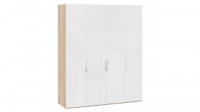 Шкаф для одежды с 4 глухими дверями «Эмбер» Яблоня Беллуно/Белый глянец в Бердске - berdsk.katalogmebeli.com | фото 1