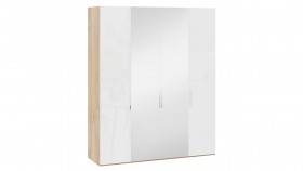 Шкаф комбинированный с 2 глухими и 2 зеркальными дверями «Эмбер» Яблоня Беллуно/Белый глянец в Бердске - berdsk.katalogmebeli.com | фото