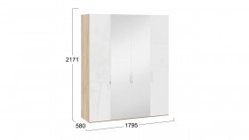 Шкаф комбинированный с 2 глухими и 2 зеркальными дверями «Эмбер» Яблоня Беллуно/Белый глянец в Бердске - berdsk.katalogmebeli.com | фото 2
