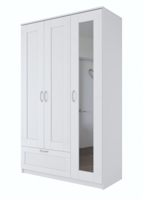 Шкаф трехдверный Сириус с зеркалом и 1 ящиком белый в Бердске - berdsk.katalogmebeli.com | фото