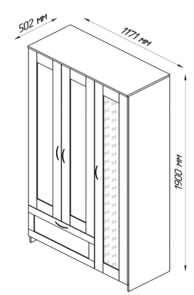 Шкаф трехдверный Сириус с зеркалом и 1 ящиком дуб венге в Бердске - berdsk.katalogmebeli.com | фото 3