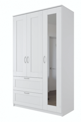 Шкаф трехдверный Сириус с зеркалом и 2 ящиками белый в Бердске - berdsk.katalogmebeli.com | фото 1