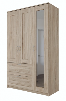 Шкаф трехдверный Сириус с зеркалом и 2 ящиками дуб сонома в Бердске - berdsk.katalogmebeli.com | фото 1
